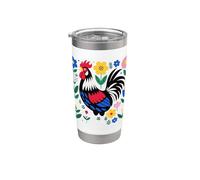 Scandi Folk Art Gallo Diseño Granjero Pollo Vaso térmico de acero inoxidable de doble pared