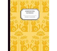 Scandinavian Folk Art Cat Notebook - 8x10” - 100 College Ruled Pages - Traditional Nordic Yellow Cat Pattern for Writing, Journaling & School