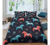 Scandinavian Folk Art Funda de Edredón de poliéster Tres Piezas Diseño 3D con Cremallera Scandinavian Folk Arte Funda Edredon Incluye Fundas de Almohada Transpirable for niños Super King（260x220cm）