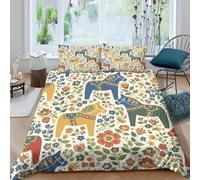 Scandinavian Folk Art Funda Edredon de poliéster 3 Piezas Diseño 3D con Cremallera Scandinavian Folk Arte Funda de Edredón Incluye Fundas de Almohada Transpirable for Adultos Super King（260x220cm）