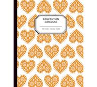Scandinavian Folk Art Heart Notebook - 8x10” - 100 College Ruled Pages - Traditional Nordic Orange Heart Pattern on White for Writing, Journaling & School