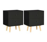 Scandinavian Night Stands Set of 2, Black Pine Wood Bedside Tables with 2 Drawers, 40x30x50cm Modern Bedroom Furniture for Storage, Lamp, Alarm Clock, Photo Frame Display