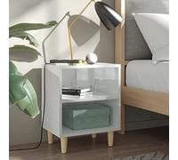 Scandinavian Night Stands Set of 2 with Wooden Legs, White Glossy Finish, 40x30x50 cm, 2-Tier Storage Shelves for Bedroom, Modern Side Table with Easy Assembly and Durable Eucalyptus Wood