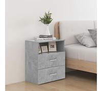 Scandinavian Nightstand Grey Concrete 50x32x60 cm with 2 Shelves, Wooden Legs, Modern Bedside Table for Bedroom, Sturdy and Easy to Clean