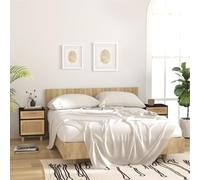 Scandinavian Nightstand Set of 2, Black Pine Solid Wood with Natural Rattan, Bedside Table with Drawer and Storage Shelf for Bedroom, 40x30x50cm