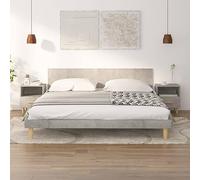 Scandinavian Nightstand Set of 2, Concrete Gray Side Tables with Eucalyptus Wood Legs, 40x35x47 cm, Storage Drawer & Shelf for Bedroom Decor