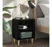 Scandinavian Nightstand Set of 2 with Solid Wood Legs, Black Bedside Table 40x30x50 cm, 2-Tier Storage Shelf for Bedroom, Modern & Sturdy
