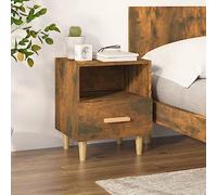 Scandinavian Nightstand Smoked Oak 40x35x47 cm with Storage Drawer, Solid Eucalyptus Wood Legs, Sturdy Surface for Bedroom Decor, Modern Side Table with Smooth Finish