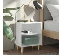 Scandinavian Nightstand with Solid Wood Legs, White 40x30x50 cm, 2-Tier Storage Shelf, Modern Bedside Table for Bedroom, Easy to Clean and Assemble