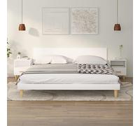 Scandinavian Nightstands Set of 2 White 40x35x47 cm with Storage Drawer & Shelf Solid Eucalyptus Wood Legs - Modern Bedside Tables for Bedroom Decor