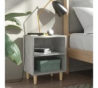 Scandinavian Style Nightstands Set of 2 with Wood Legs, Concrete Gray Finish, 40x30x50 cm, Sturdy Bedside Tables with 2 Shelves for Bedroom Storage