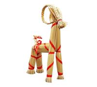 Scandinavian Yule Goat Figurine - Handmade Holiday Ornament for Festive Decor | Natural Straw with Red Ribbon Rustic Christmas Decoration for Indoor Living Room Table Shelf Fireplace Mantel Party