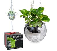 SCANDINORDICA macetero de Bola de Discoteca - macetero de Espejos de Discoteca con Cadena y Colgador de macramé, Planta | Decoración de Habitaciones - 20 cm