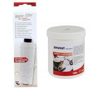 ScanPart: filtro de agua para cafetera + 100 pastillas limpiadoras de 2 g. Mantenimiento de la cafetera, reducción de la cal, protección del circuito, mejora del sabor del café, accesorios de limpieza