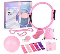 SCANTEE Kit Pilates en Casa 13 Piezas, Pilates Accesorios, Material Pilates con Bandas de Fitness, Pelota de Yoga, Calcetines de Pilates, Correa de Yoga y Bolsa Portátil, Rosa