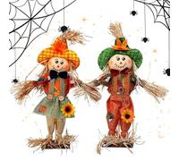 Scarecrow Decorations - 2 Pieces Fall Stuffed Scarecrow 14inch Ornaments for Porch Garden Harvest Festival Lawn Party Home Decoration, Plush Fabric, Outdoor Indoor Hanging