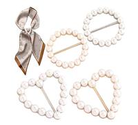 Scarf Ring, 4X Shawl Buckle Clips with Pearls, Elegant Metal Tie Clasp Holder, Stylish and Portable Fashion Accessory for Scarves, Shawls, Dresses, Sweaters, and Everyday Outfits, 4x3.5x4cm, 4PCS