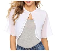 Scarf Women' Elegant Cardigan Silk Quilted Vest Thin Sleeve Jacket Wedding Cover Dress Beach(White,M)