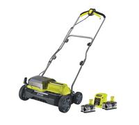 RYOBI - Escarificador Brushless Inalámbrico 18V ONE+ con 2 Baterías 4,0 Ah y Cargador de 2,0 A y Bolsa de Recogida 55l - Ancho 35cm - 4 Posiciones, 16 Cuchillas - Empuñadura Ajustable - RY18SFX35A-240