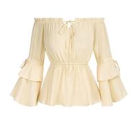 SCARLET DARKNESS Blusa con volantes renacentista para mujer, cintura elástica, blusa medieval, albaricoque, L