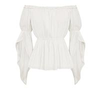 SCARLET DARKNESS Blusa renacentista para mujer, victoriana, con hombros descubiertos, volantes, manga larga, cintura elástica, blanco, M