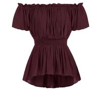 SCARLET DARKNESS Blusa victoriana con volantes para mujer de hombros descubiertos corsé top medieval, granate, S