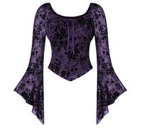 SCARLET DARKNESS Camisas renacentistas de manga larga con encaje para mujer, Deep Purple, XL