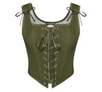 Scarlet Darkness - Chaleco renacentista para mujer, corsé vintage con cordones, estilo campesino medieval, verde oliva, 36