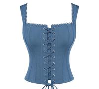 SCARLET DARKNESS Corsé para mujer, corsé pirata renacentista con cordones y deshuesado estilo Y2K, chaleco overbust, azul vaquero, 42