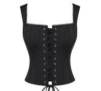 SCARLET DARKNESS Corsé para mujer, corsé pirata renacentista con cordones y deshuesado estilo Y2K, chaleco overbust, Negro, 38