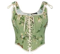 Scarlet Darkness, Corsé renacentista floral overbust con cordones y varillas para mujer, Verde (Green Butterfly), 6