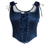 SCARLET DARKNESS Corsé renacentista vintage con cordones para mujer, chaleco campesino medival, para vestido de corsé, azul marino, 38
