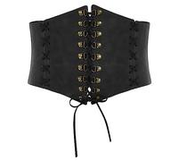 SCARLET DARKNESS Damas Steampunk Cinturón ancho Corsé Cuero Medieval Corsé Cinturón con cordones, Negro Ancho, XXL