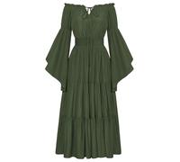 SCARLET DARKNESS Disfraz de Pirata gótico para Mujer, Vestido de Hada Medieval Elegante con Hombros Descubiertos, Verde Oliva S