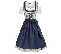 SCARLET DARKNESS Disfraz tradicional bávaro para el Oktoberfest para mujer, Vestido floral + delantal azul oscuro 65s21-1, XXL