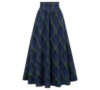 SCARLET DARKNESS Falda de traje tradicional victoriano para mujer, cintura alta, con cordones, medieval, maxi falda, Azul Verde Plaid, M