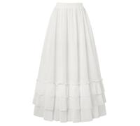 SCARLET DARKNESS Falda larga renacentista vintage con volantes y cintura elástica para mujer, blanco, L