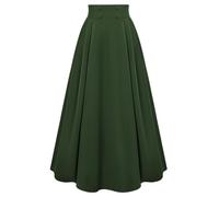 SCARLET DARKNESS Falda larga victoriana para mujer, falda plisada de cintura alta elástica vintage, verde oscuro, M
