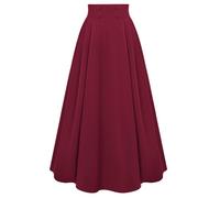 SCARLET DARKNESS Falda larga victoriana para mujer, falda plisada de cintura alta elástica vintage, Vino, M