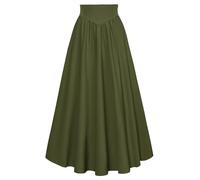 SCARLET DARKNESS Falda Maxi Renacentista para Mujer Cintura Alta Elástica Falda Larga Línea A Falda Vintage con Vuelo, verde oliva, L
