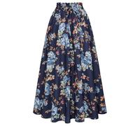 Scarlet Darkness Faldas largas victorianas para Mujer, Falda Larga Floral de Verano con Bolsillos, Midnight Bloom, M