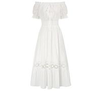 SCARLET DARKNESS Mujer Renacimiento Vestidos Hombros Descubiertos Cintura Moctada Una Línea Vestido De Algodón, beige, XXL