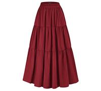 Scarlet Darkness Renaissance Skirt for Women Victorian Summer Flowy Maxi Long Tiered Skirt Wine S