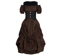 Scarlet Darkness Steampunk - Vestido de pirata renacentista, hombros descubiertos, para mujer, color marrón, talla XXL
