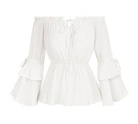 SCARLET DARKNESS Tops Renacentistas para Mujer con Hombros Descubiertos Manga Larga Acampanada Splice Peplum Blusas, blanco, L