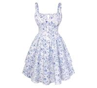 SCARLET DARKNESS Vestido corto de verano para mujer, con tirantes delgados, vestido de corsé floral, vestido de playa victoriano, Líneas blancas y azules, XXL
