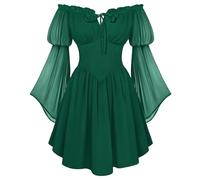 SCARLET DARKNESS Vestido de mujer de verano de Renacimiento, sin hombros, con cordones, corsé de encaje, vestido de encaje de gasa de manga larga, minivestido, verde oscuro, XXL