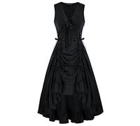 Scarlet Darkness Vestido gótico Steampunk para Mujer, con Cordones, sin Mangas, con Volantes, Vestido Alto y bajo, Negro, Medium
