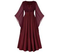 SCARLET DARKNESS Vestido medieval para mujer, con cordones, mangas acampanadas 3/4, abertura frontal, vestido largo renacentista, Vino, M