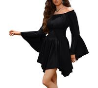 SCARLET DARKNESS Vestido medieval renacentista de manga larga con dobladillo irregular y hombros descubiertos para mujer, Negro, M